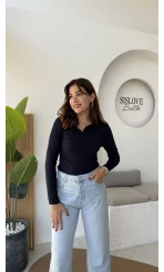 Leona Polo Yaka Uzun Kollu Bluz - Lacivert