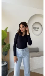 Leona Polo Yaka Uzun Kollu Bluz - Lacivert