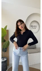 Leona Polo Yaka Uzun Kollu Bluz - Lacivert