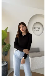 Leona Polo Yaka Uzun Kollu Bluz - Siyah