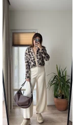Leoparlı Düğmeli Hırka