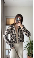 Leoparlı Düğmeli Hırka