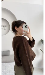 Leya Taşlı Hırka - Kahverengi - Kod: 4514