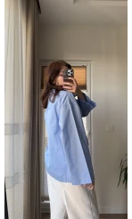 Leyla Poplin Kumaş Mavi Gömlek