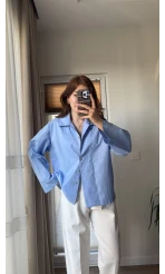 Leyla Poplin Kumaş Mavi Gömlek