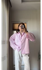 Leyla Poplin Kumaş Pembe Gömlek