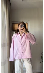 Leyla Poplin Kumaş Pembe Gömlek