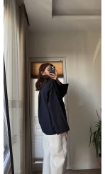 Leyla Poplin Kumaş Lacivert Gömlek