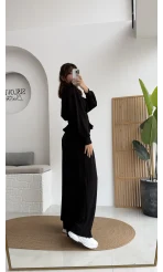 Liana Pileli Gold Fermuarlı Takım - Siyah