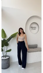 Likralı Cırtlı Palazzo Pantolon - Lacivert