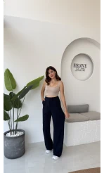 Likralı Cırtlı Palazzo Pantolon - Lacivert