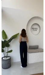 Likralı Cırtlı Palazzo Pantolon - Lacivert