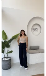 Likralı Cırtlı Palazzo Pantolon - Lacivert