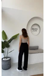 Likralı Cırtlı Palazzo Pantolon - Siyah