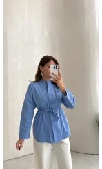 Lily Bağlamalı Gömlek - Mavi - Kod: 5529