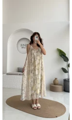 Lime Askılı Dökümlü Elbise - Açık Ton 1 - 3321