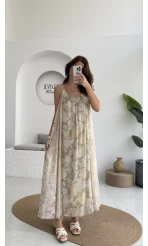 Lime Askılı Dökümlü Elbise - Açık Ton 1 - 3321