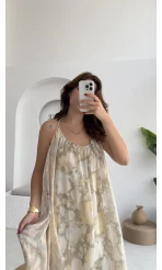 Lime Askılı Dökümlü Elbise - Açık Ton 1 - 3321