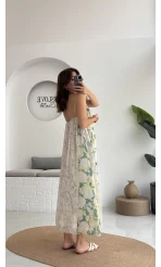 Lime Askılı Dökümlü Elbise - Koyu Ton 2 - 3321