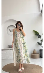 Lime Askılı Dökümlü Elbise - Koyu Ton 2 - 3321