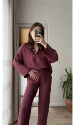 Linda Pantolon Üst Takım Bordo