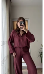 Linda Pantolon Üst Takım Bordo