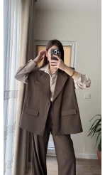 Line Kemerli Vatkalı Yelek Acı Kahve