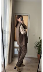 Line Kemerli Vatkalı Yelek Acı Kahve