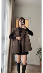 Line Kemerli Vatkalı Yelek Acı Kahve