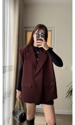 Line Kemerli Vatkalı Yelek Bordo