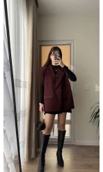 Line Kemerli Vatkalı Yelek Bordo