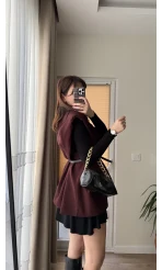 Line Kemerli Vatkalı Yelek Bordo