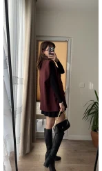 Line Kemerli Vatkalı Yelek Bordo