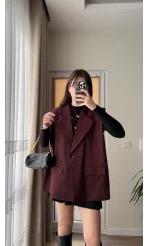 Line Kemerli Vatkalı Yelek Bordo