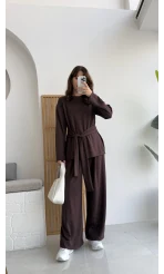 Liona Kuşaklı Modal Takım Acı Kahve