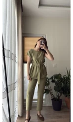 Lipa Omuz Detay Kuşaklı Takım - Haki - 8644