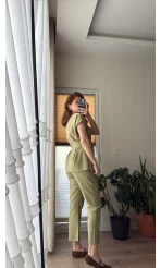 Lipa Omuz Detay Kuşaklı Takım - Haki - 8644