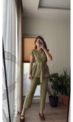 Lipa Omuz Detay Kuşaklı Takım - Haki - 8644