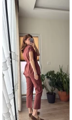 Lipa Omuz Detay Kuşaklı Takım - Kiremit - 8644