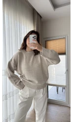 Liza Bisiklet Yaka Kazak Bej