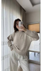 Liza Bisiklet Yaka Kazak Bej