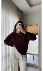 Liza Bisiklet Yaka Kazak Bordo