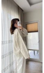 Liza Bisiklet Yaka Kazak Ekru