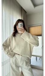 Liza Bisiklet Yaka Kazak Ekru