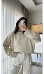 Liza Bisiklet Yaka Kazak Ekru