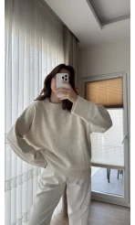 Liza Bisiklet Yaka Kazak Ekru