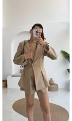 Loli Blazer Ceket Şort Takım - Vizon - 0431