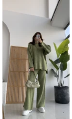 Lorenzo Bisiklet Yaka Kol Detaylı Örme Alt-Üst Takım - Çağla Yeşili