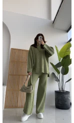 Lorenzo Bisiklet Yaka Kol Detaylı Örme Alt-Üst Takım - Çağla Yeşili