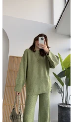 Lorenzo Bisiklet Yaka Kol Detaylı Örme Alt-Üst Takım - Çağla Yeşili